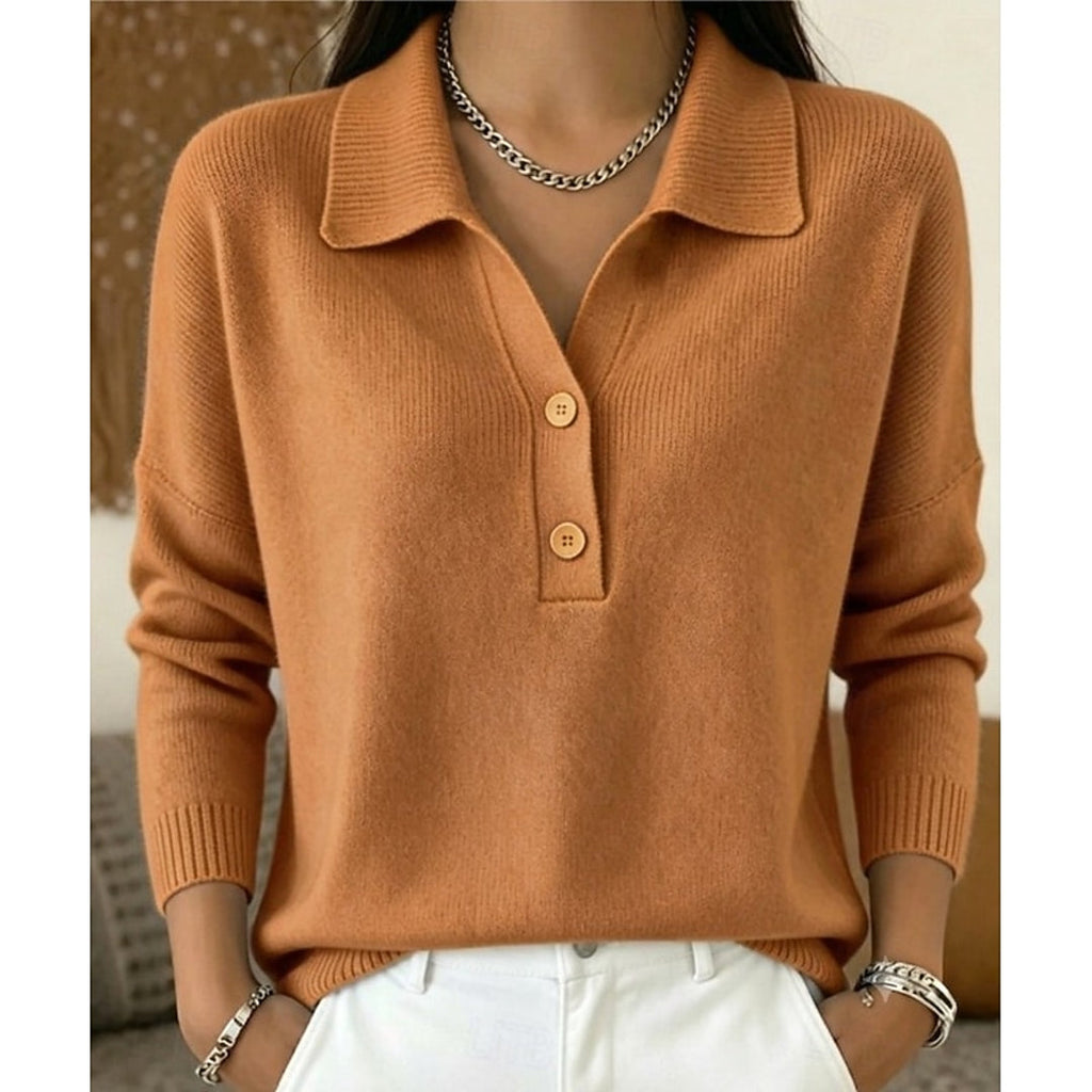 Women's light brown collared knit sweater