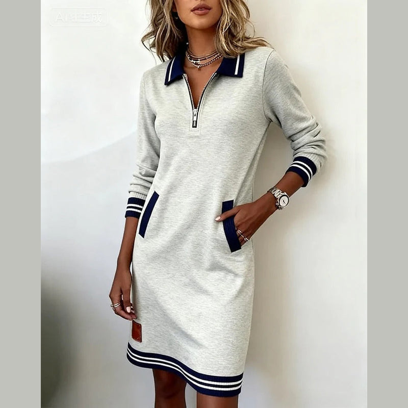 Women's collared long sleeve dress in grey