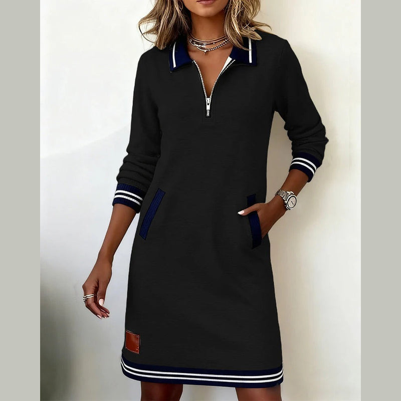 Women's collared long sleeve dress in black