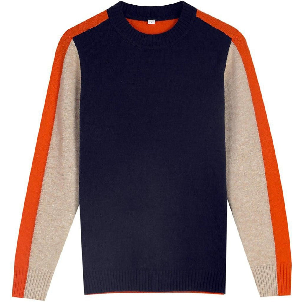 Women's navy colour block crew neck sweater – front view