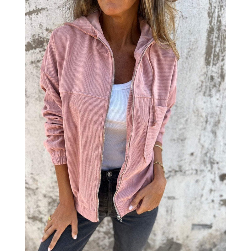 Women's corduroy hooded jacket in pink