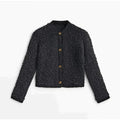 Women's cropped textured knit jacket in black