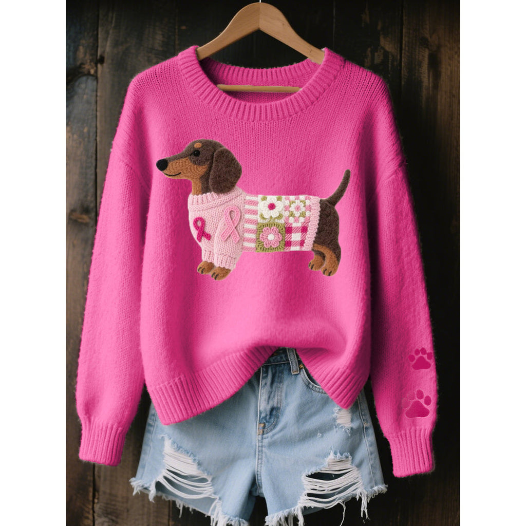 Women's hot pink dachshund motif sweater