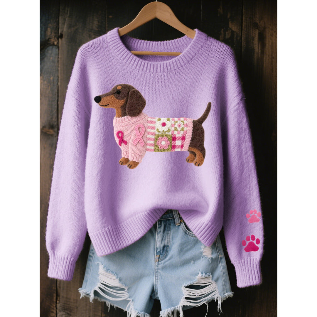 Women's lilac dachshund motif knit sweater