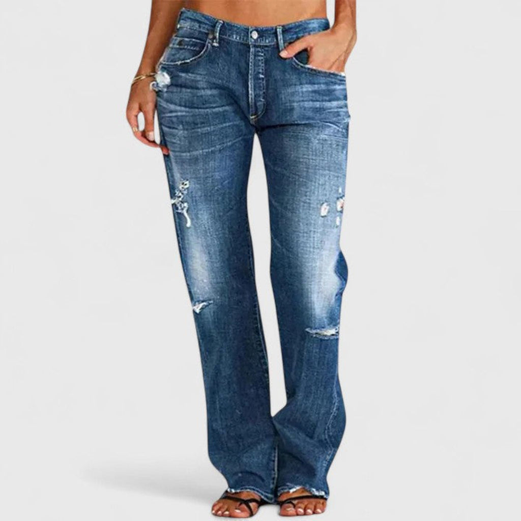 Women's dark blue distressed jeans – front view