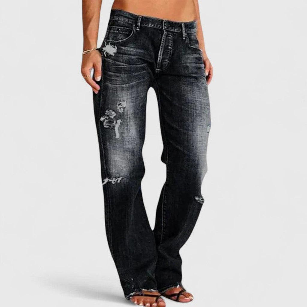 Women's black distressed loose fit jeans
