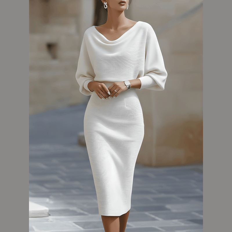 Women's draped batwing midi dress in white