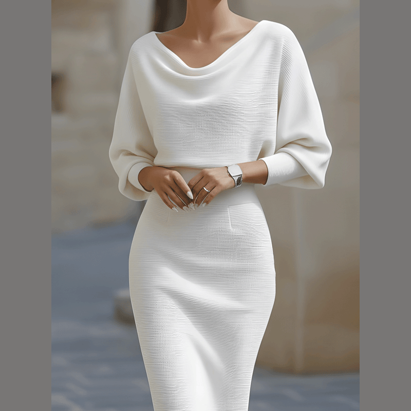 Woman wearing the white midi dress – close-up