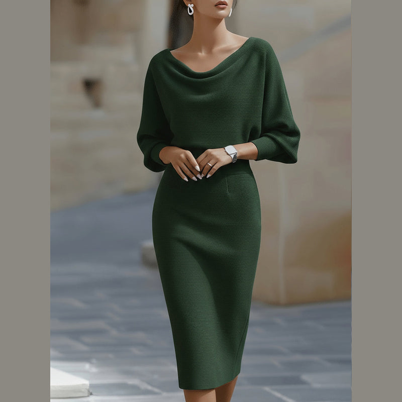 Women's draped batwing midi dress in green