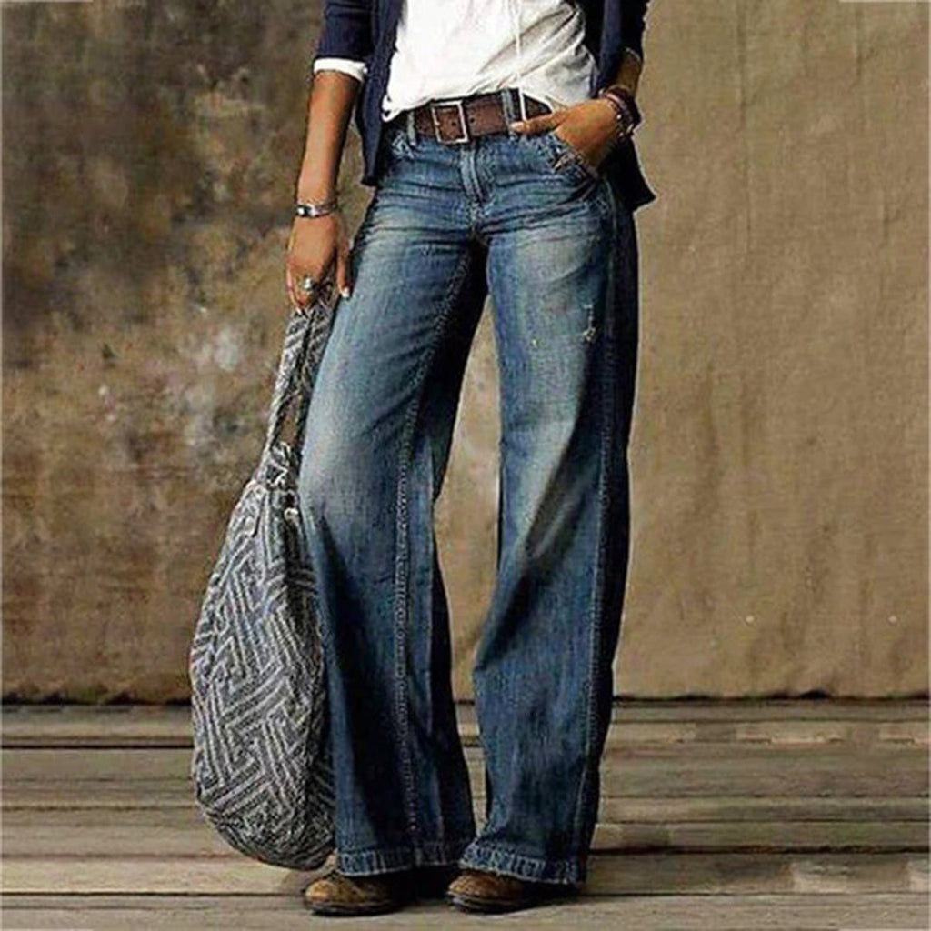 Women's blue wide-leg denim jeans
