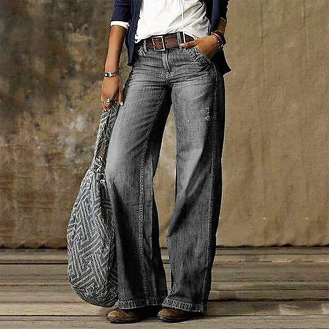 Women's light grey faded wide-leg jeans