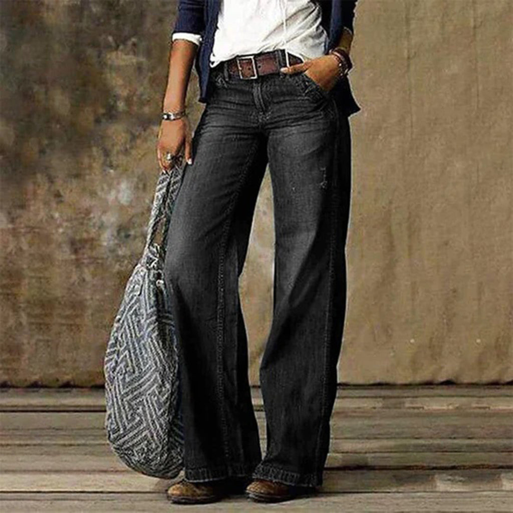 Women's grey wide-leg denim jeans