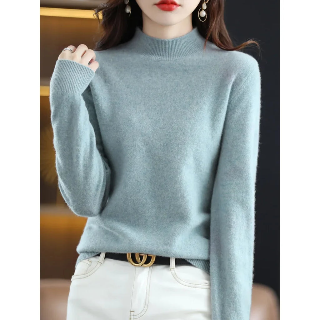 Women's light blue mock neck sweater