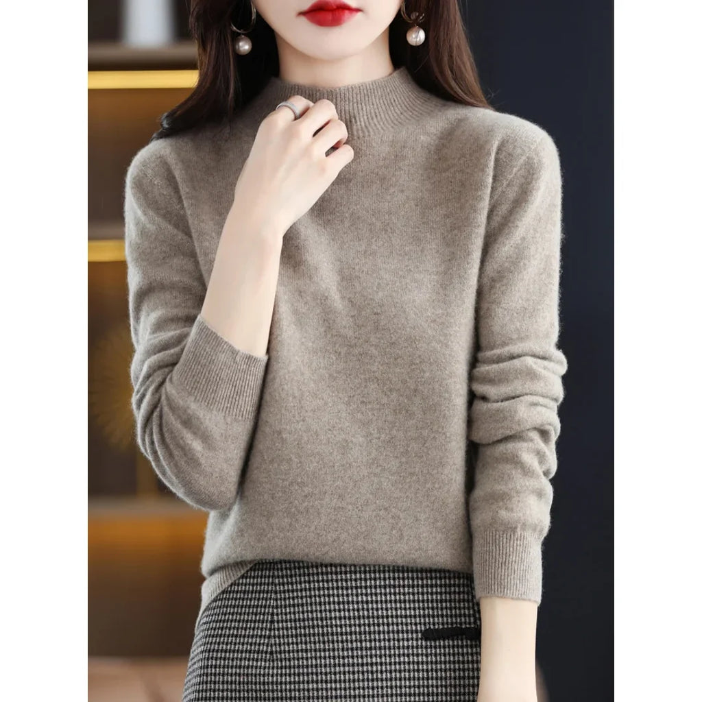 Women's taupe mock neck sweater