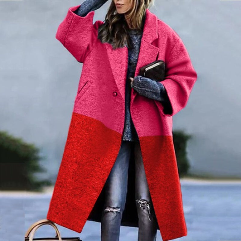 Women's fitted winter coat with notched lapels in dark pink