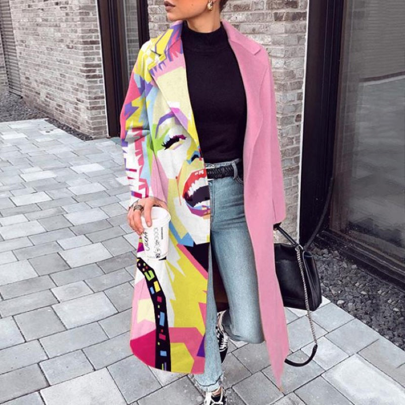 Women's fitted winter coat with notched lapels in pink
