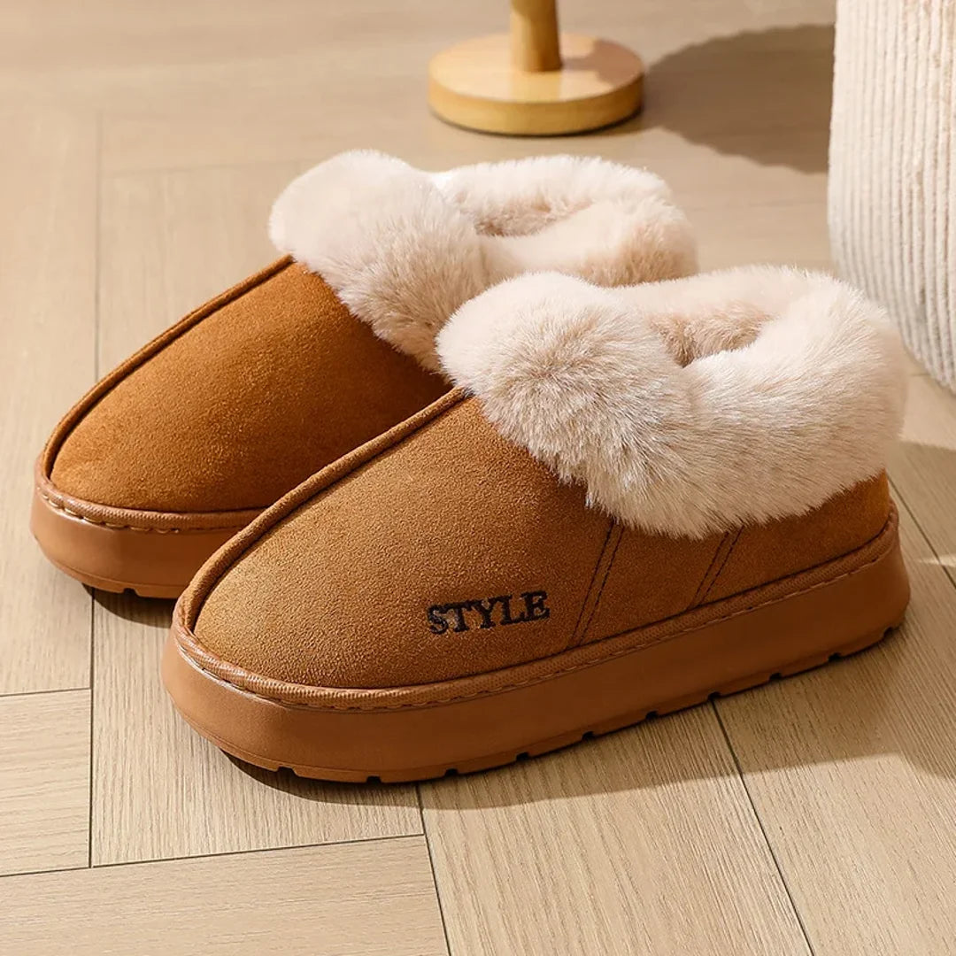 Women's brown platform slipper boots – side view
