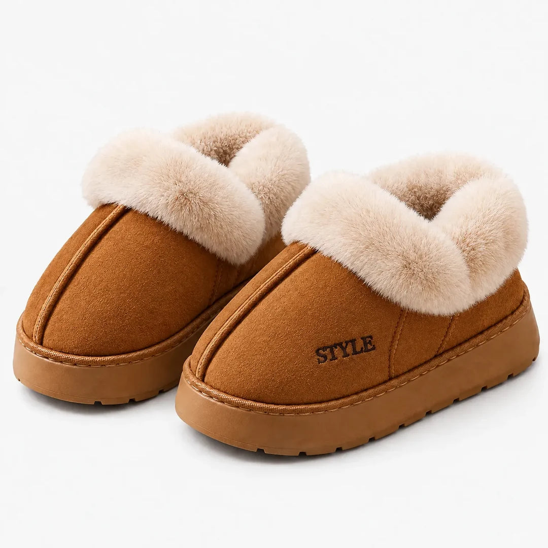 Women's brown fluffy platform slipper boots