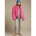 Women's fluffy faux fur jacket in fuchsia pink