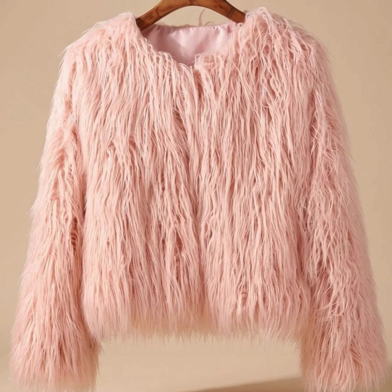 Women's fluffy faux fur jacket in pink