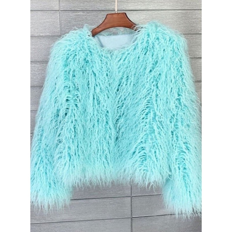 Women's fluffy faux fur jacket in light blue