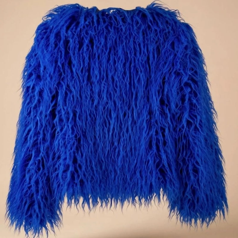 Women's fluffy faux fur jacket in blue