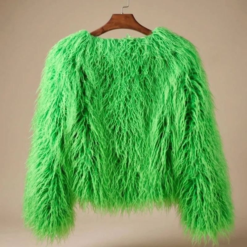 Women's fluffy faux fur jacket in green