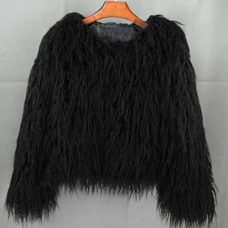 Women's fluffy faux fur jacket in black