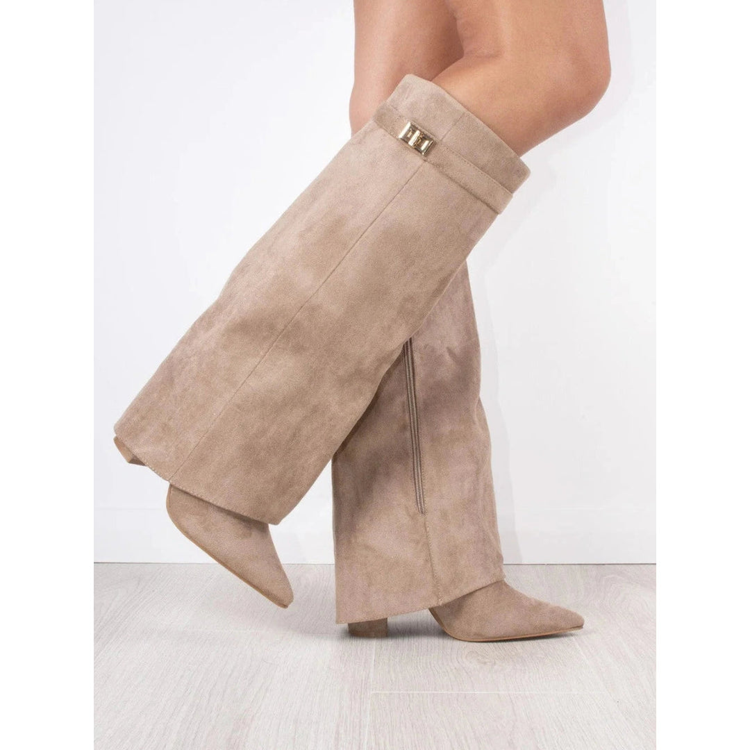 Women's beige suede-look boots – side view