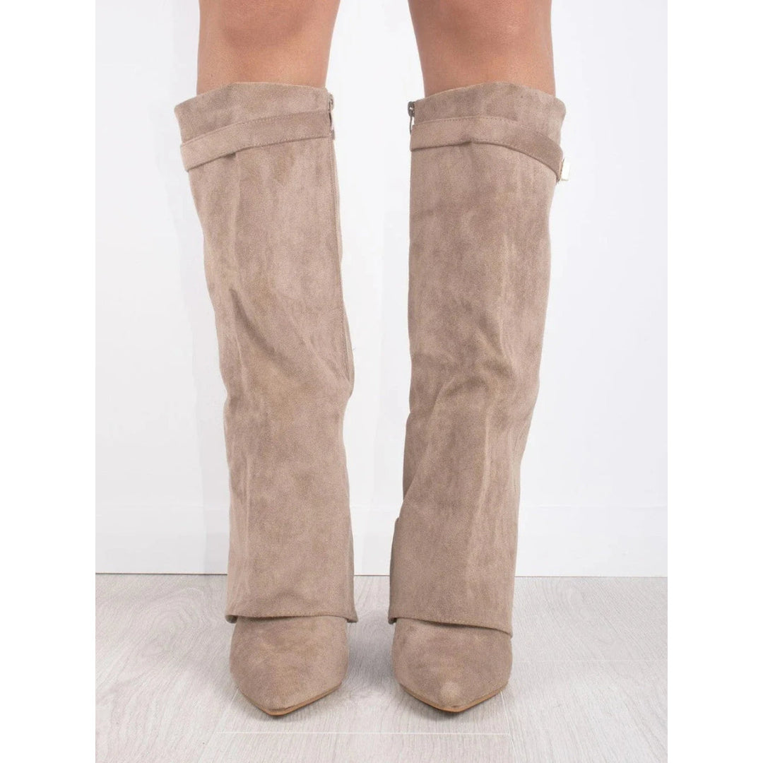 Women's beige fold-over boots – front view