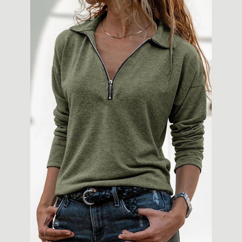Women's half-zip pullover in army green