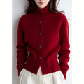 Women's high-neck button cardigan in red