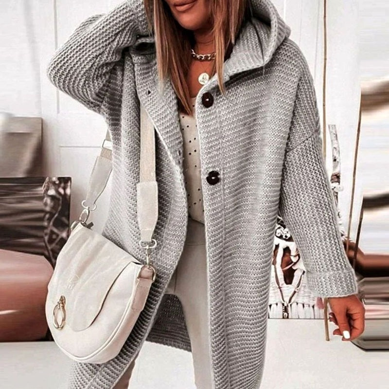 Women's Hooded Chunky Knit Cardigan with Button Front for Autumn Winter