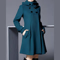 Women's hooded flared coat in dark green
