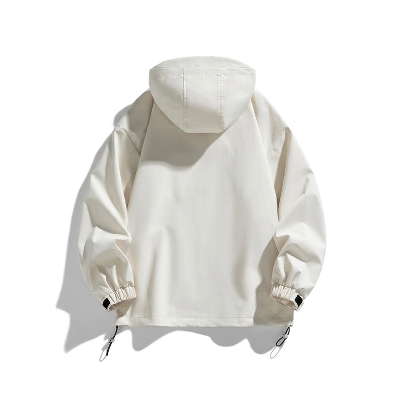 Women's hooded outdoor jacket with drawstring hood in off-white – alternate view