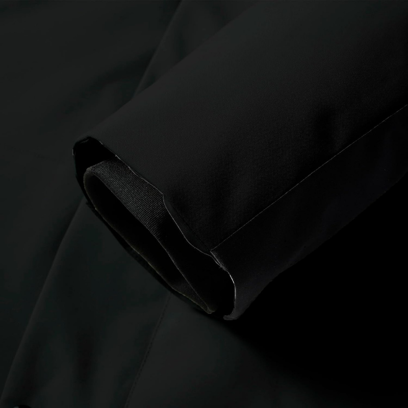 Close-up of the cuff on the black ski jacket