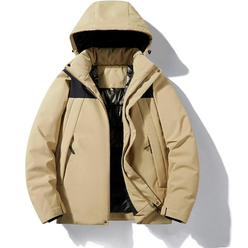Women's hooded padded ski jacket in khaki