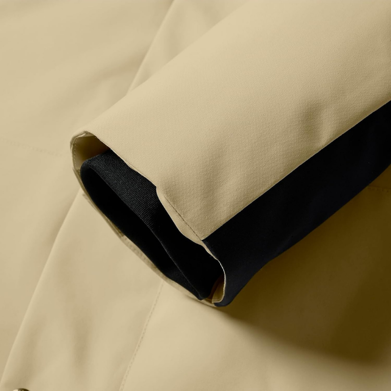 Close-up of the cuff on the khaki ski jacket