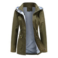 Women's hooded rain jacket in olive green
