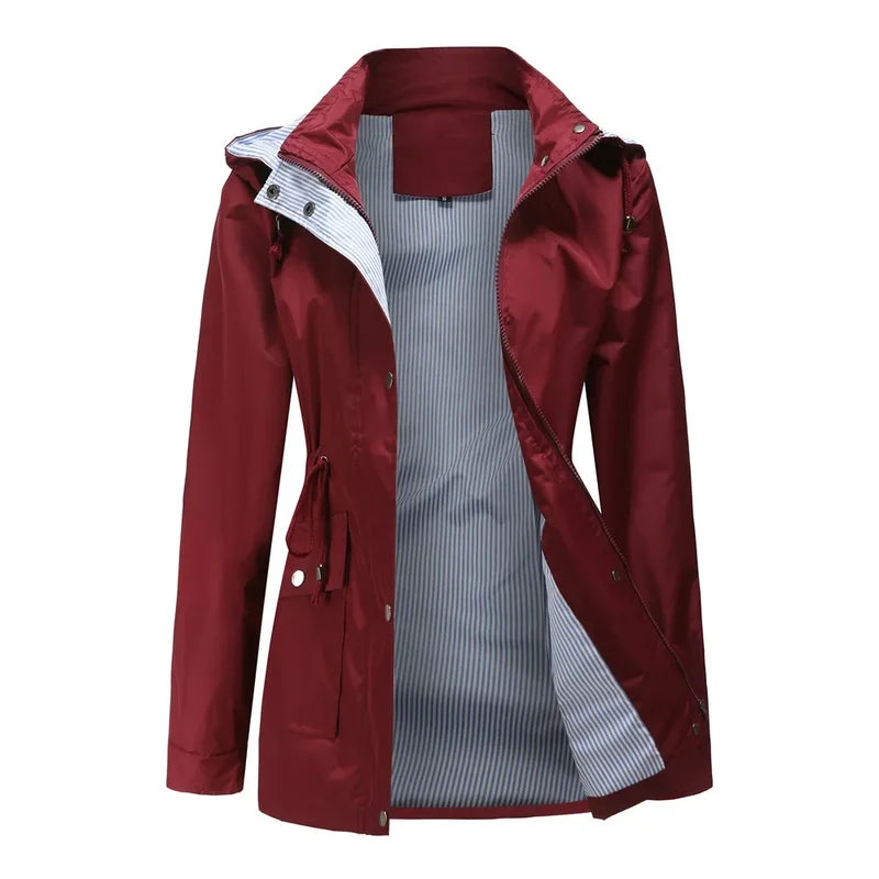 Women's hooded rain jacket in wine red