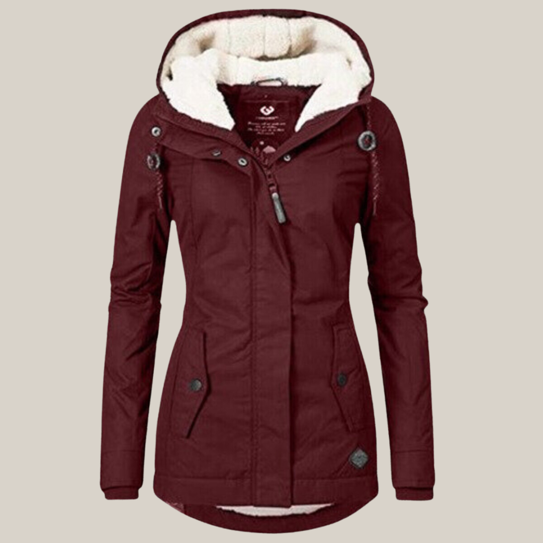 Women's burgundy hooded winter jacket