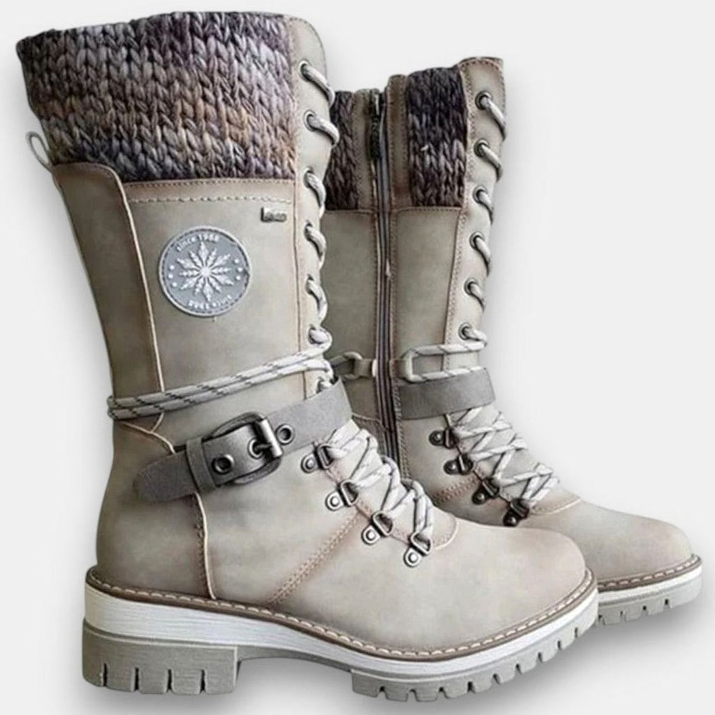Women's light grey knit cuff lace-up winter boots