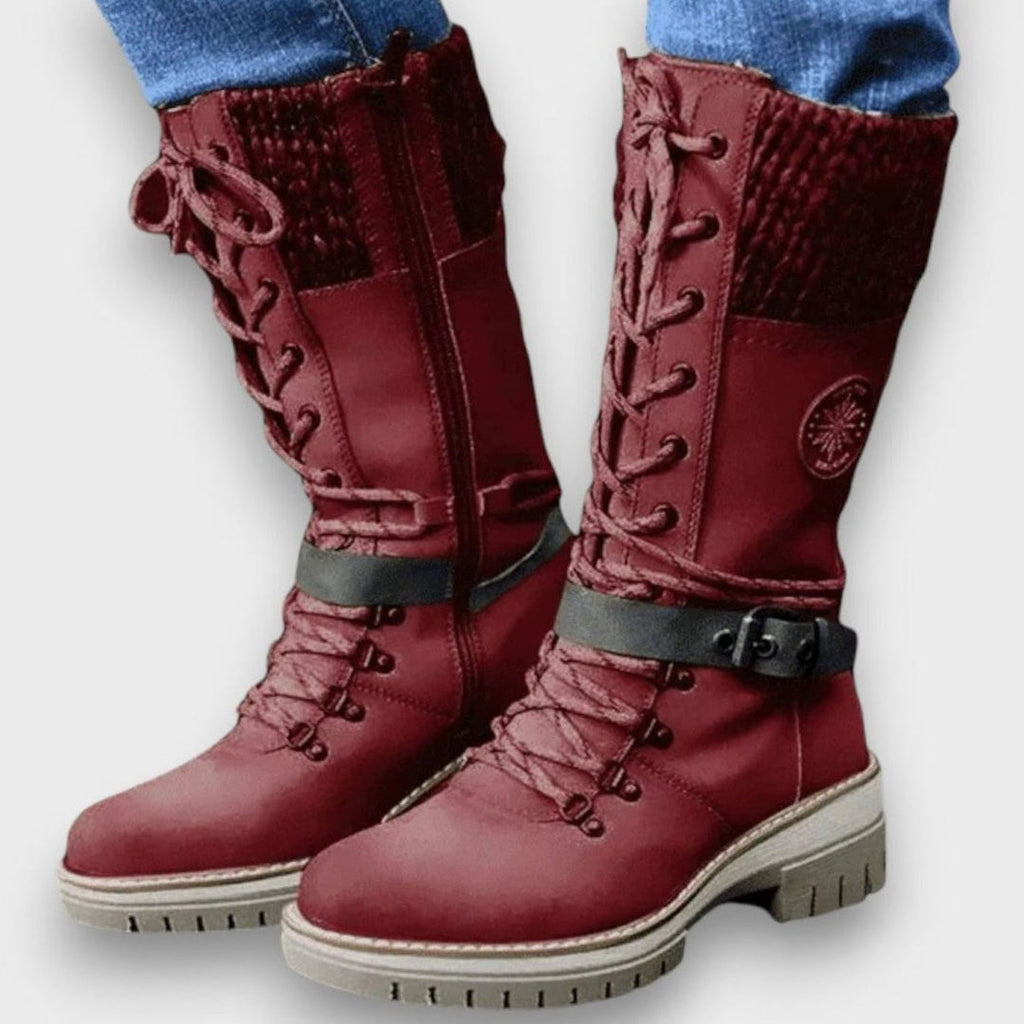 Women's red knit cuff winter boots
