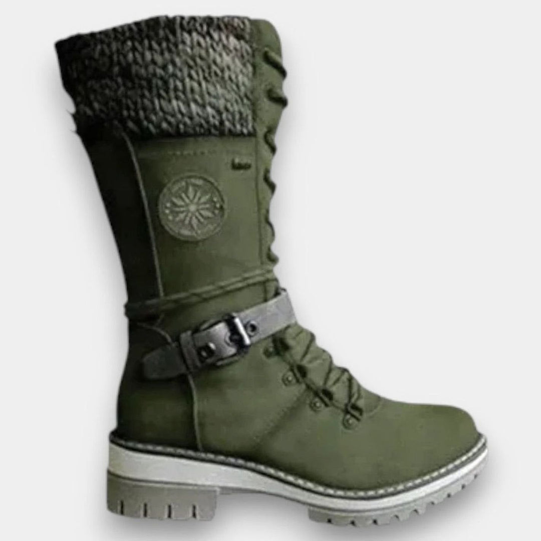 Women's green knit cuff winter boot