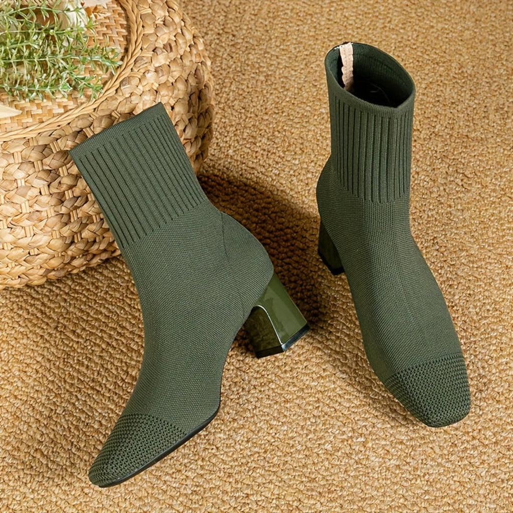 Women's green knit sock ankle boots