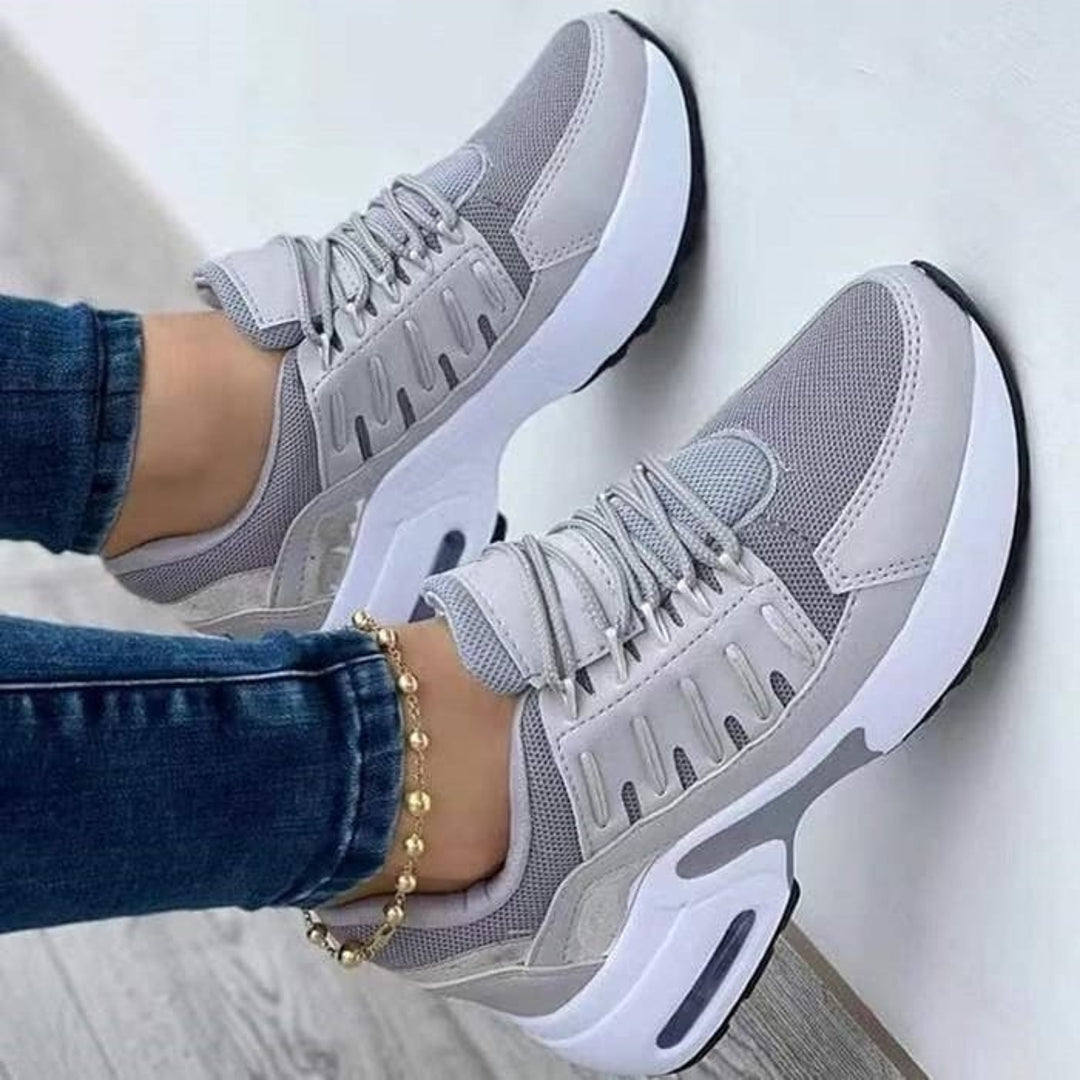 Women's grey lace-up sneakers with chunky sole