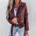 Women's leather-look biker jacket in wine red