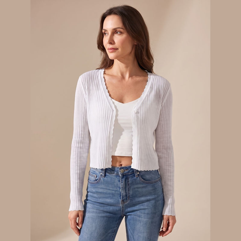 Women's lightweight cropped knit cardigan in white