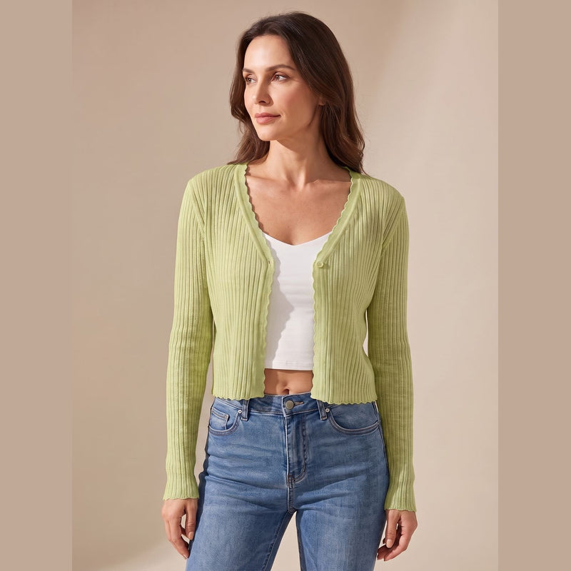 Women's lightweight cropped knit cardigan in green
