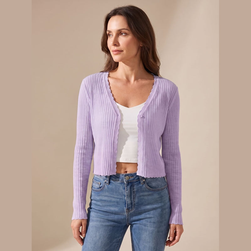 Women's lightweight cropped knit cardigan in lilac
